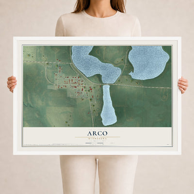 Map of Arco, Minnesota, 24 x 36 inch print in a white wood frame