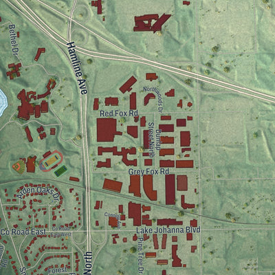 Second close-up of the map of Arden Hills, Minnesota print showing more streets and buildings