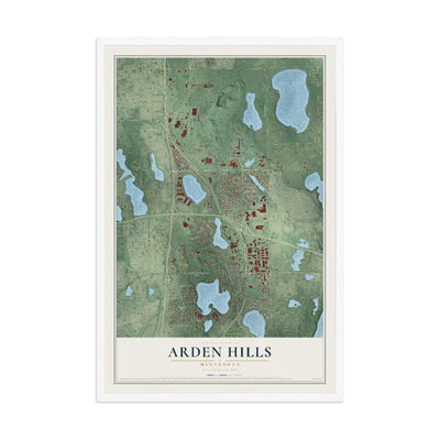 Map of Arden Hills, Minnesota, 12 x 18 inch print in a white wood frame