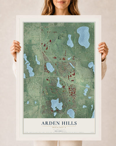 Map of Arden Hills, Minnesota, 24 x 36 inch print in a white wood frame