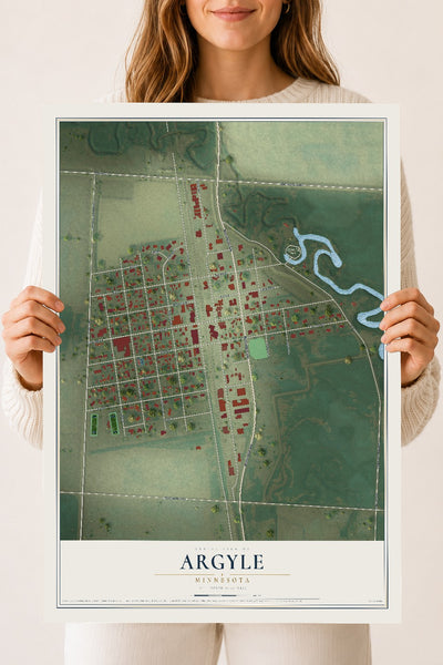 Map of Argyle, Minnesota, 18 x 24 inch unframed archival matte print