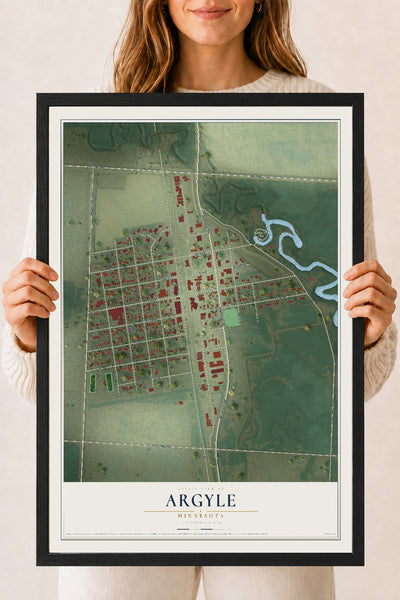 Map of Argyle, Minnesota, 18 x 24 inch print in a black wood frame