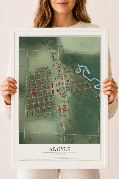 Map of Argyle, Minnesota, 18 x 24 inch print in a white wood frame