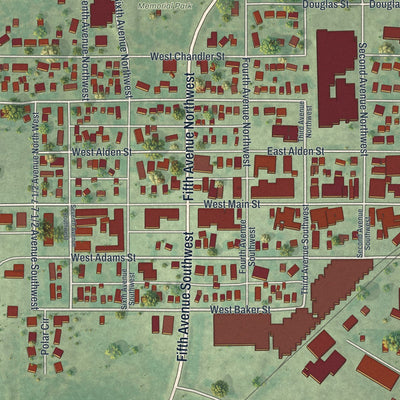 Close-up of the map of Arlington, Minnesota print showing street and building detail