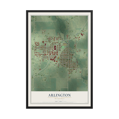 Map of Arlington, Minnesota, 12 x 18 inch print in a black wood frame