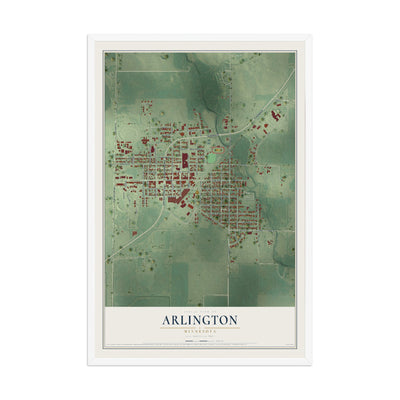 Map of Arlington, Minnesota, 12 x 18 inch print in a white wood frame
