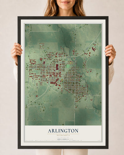 Map of Arlington, Minnesota, 24 x 36 inch print in a black wood frame