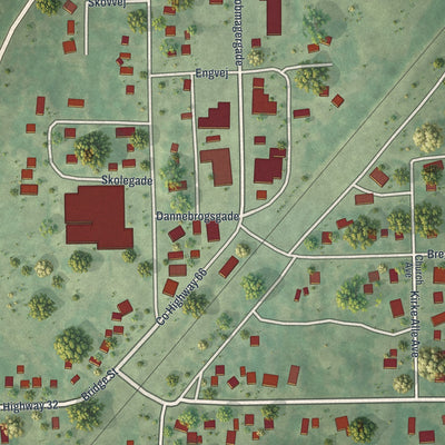 Close-up of the map of Askov, Minnesota print showing street and building detail