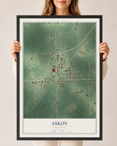 Map of Askov, Minnesota, 24 x 36 inch print in a black wood frame