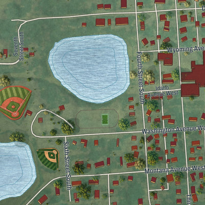 Close-up of the map of Atwater, Minnesota print showing street and building detail