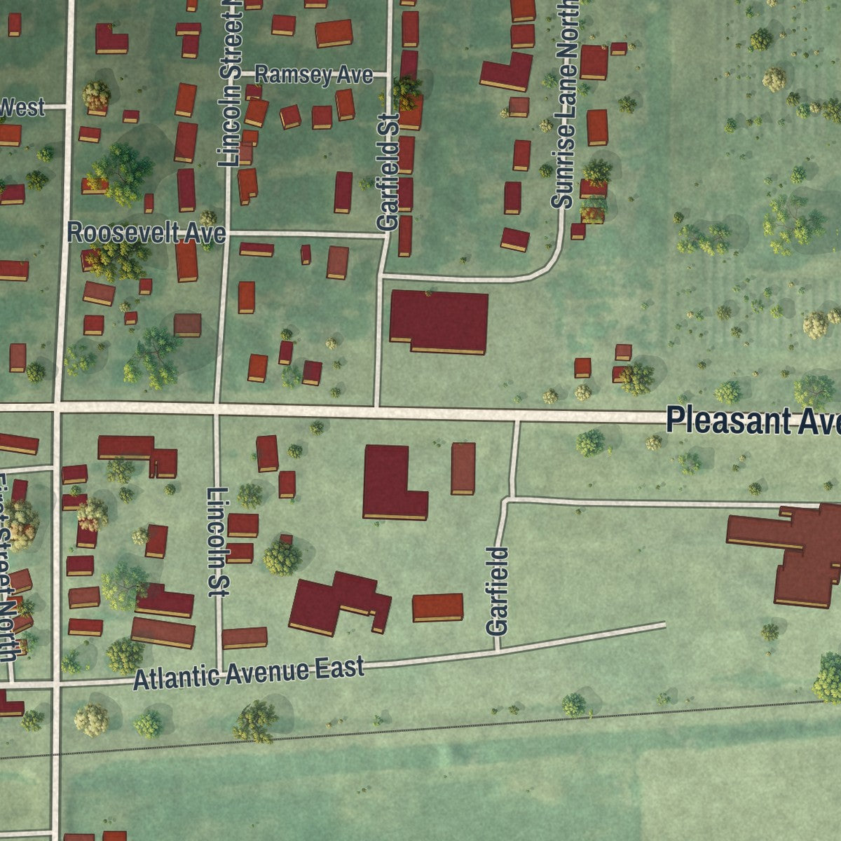 Second close-up of the map of Atwater, Minnesota print showing more streets and buildings