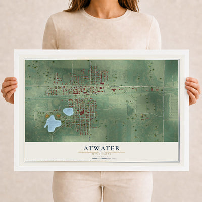 Map of Atwater, Minnesota, 12 x 18 inch print in a white wood frame