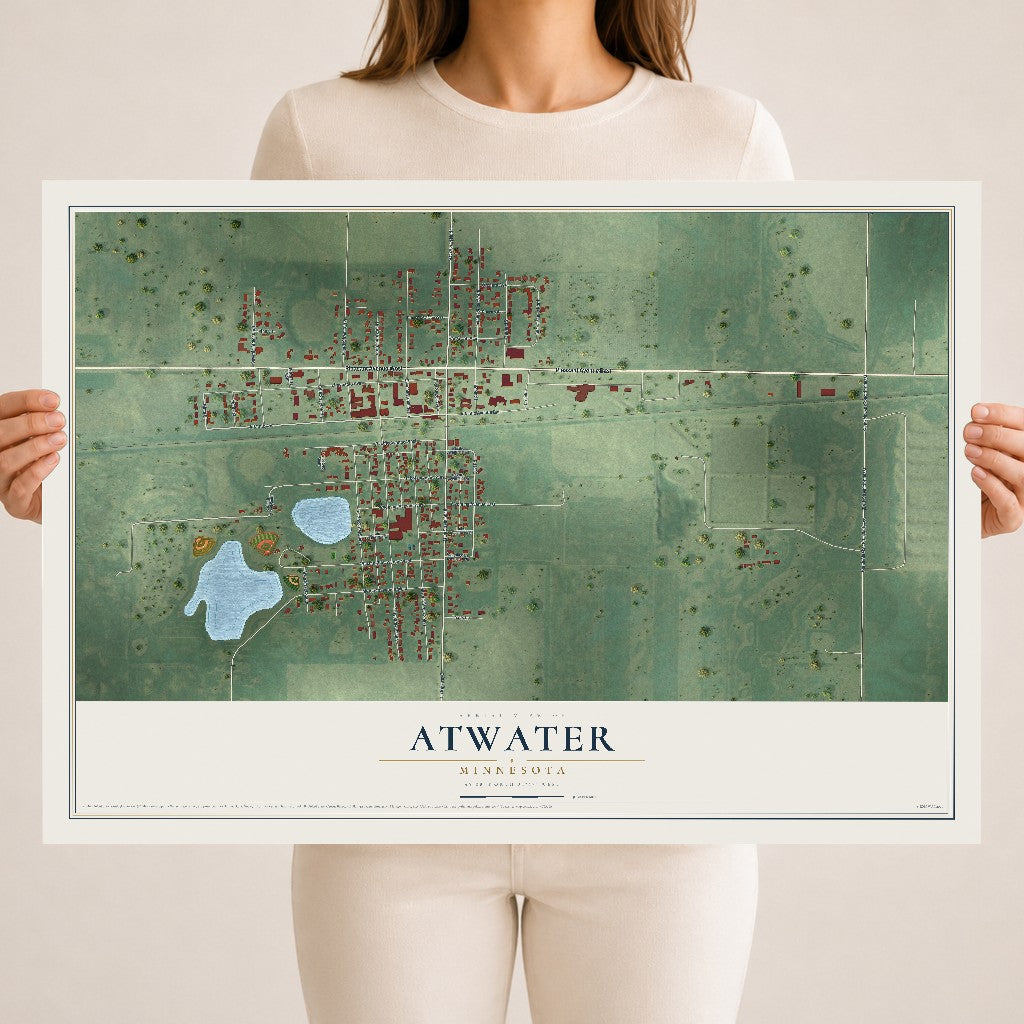 Map of Atwater, Minnesota, 18 x 24 inch unframed archival matte print