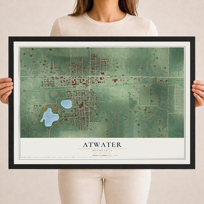 Map of Atwater, Minnesota, 18 x 24 inch print in a black wood frame