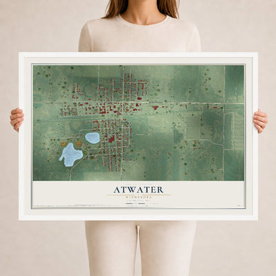 Map of Atwater, Minnesota, 24 x 36 inch print in a white wood frame