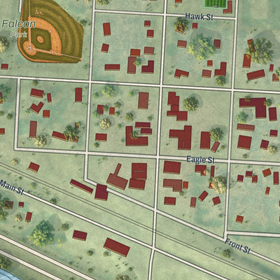 Close-up of the map of Audubon, Minnesota print showing street and building detail