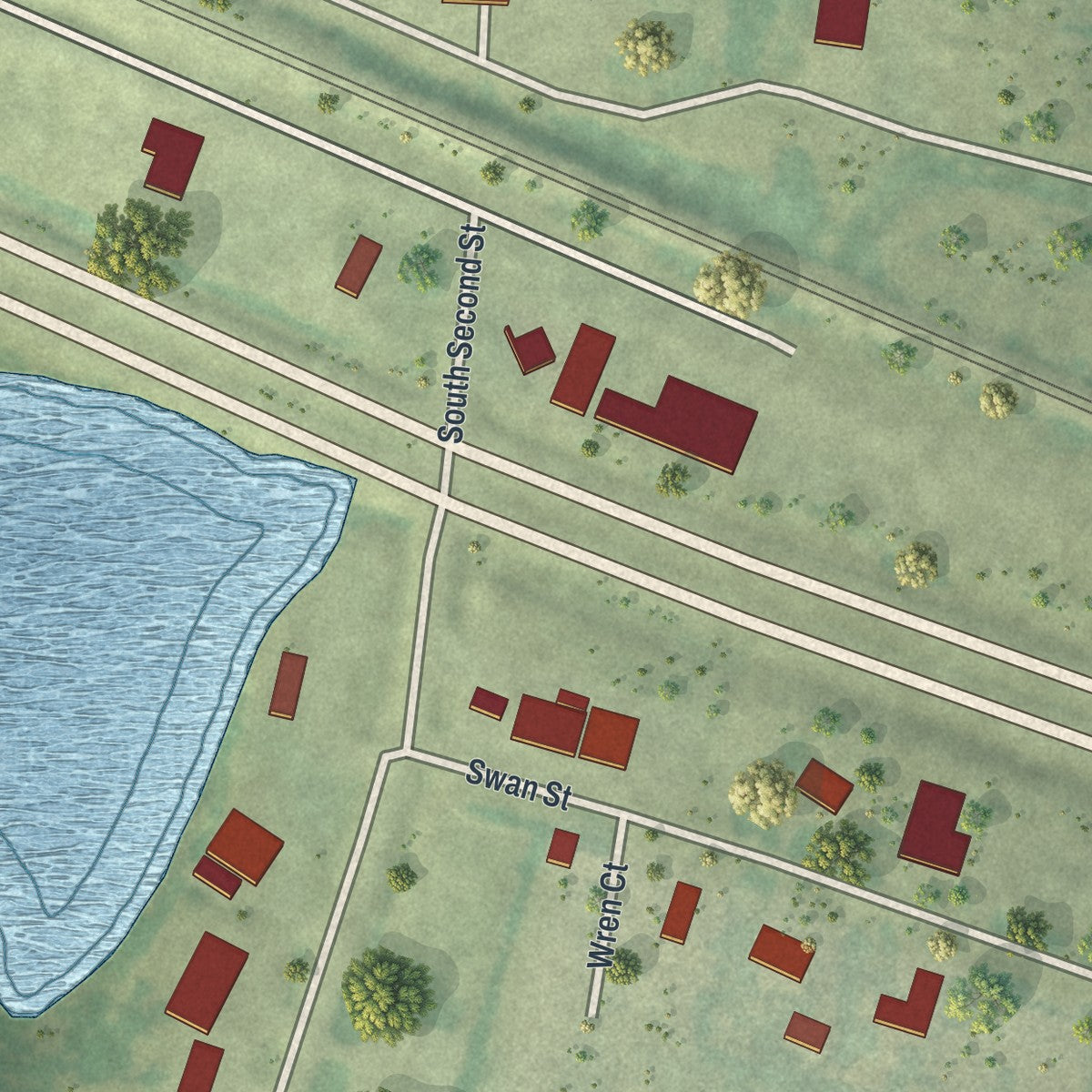 Second close-up of the map of Audubon, Minnesota print showing more streets and buildings