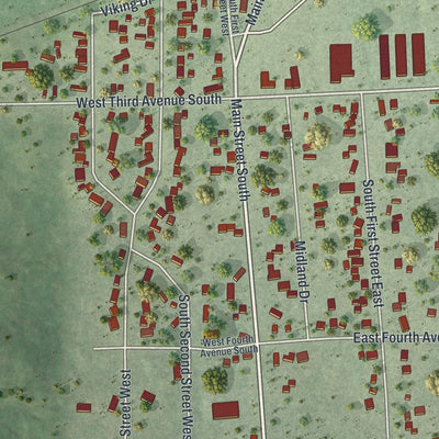 Second close-up of the map of Aurora, Minnesota print showing more streets and buildings