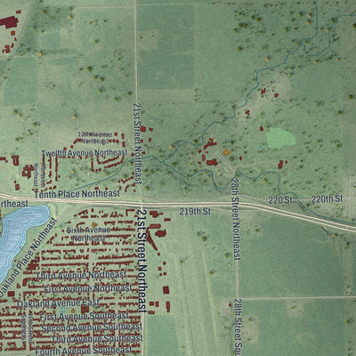 Second close-up of the map of Austin, Minnesota print showing more streets and buildings