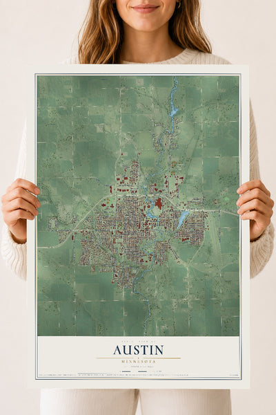 Map of Austin, Minnesota, 18 x 24 inch unframed archival matte print
