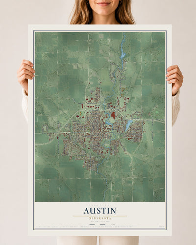 Map of Austin, Minnesota, 24 x 36 inch unframed archival matte print