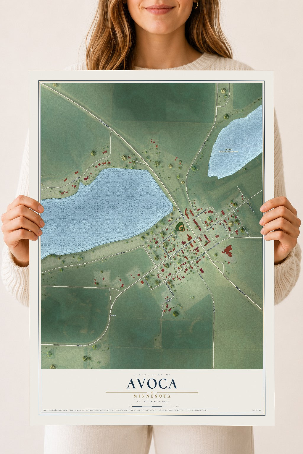 Map of Avoca, Minnesota, 18 x 24 inch unframed archival matte print
