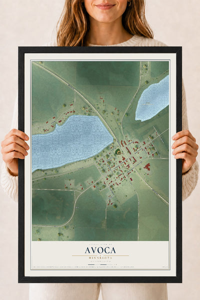 Map of Avoca, Minnesota, 18 x 24 inch print in a black wood frame