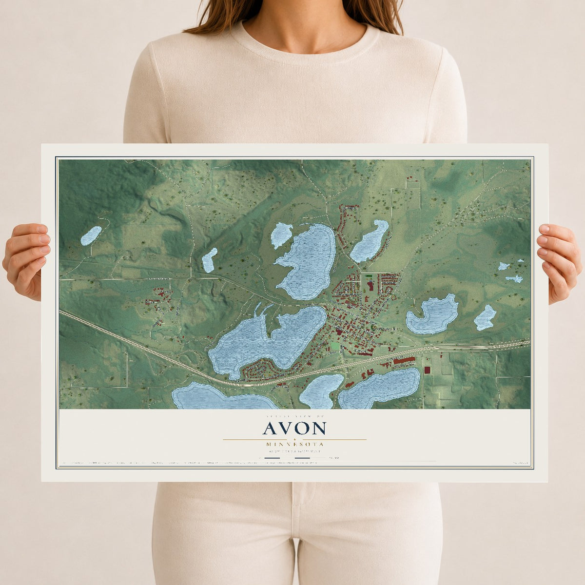 Map of Avon, Minnesota, 12 x 18 inch unframed archival matte print