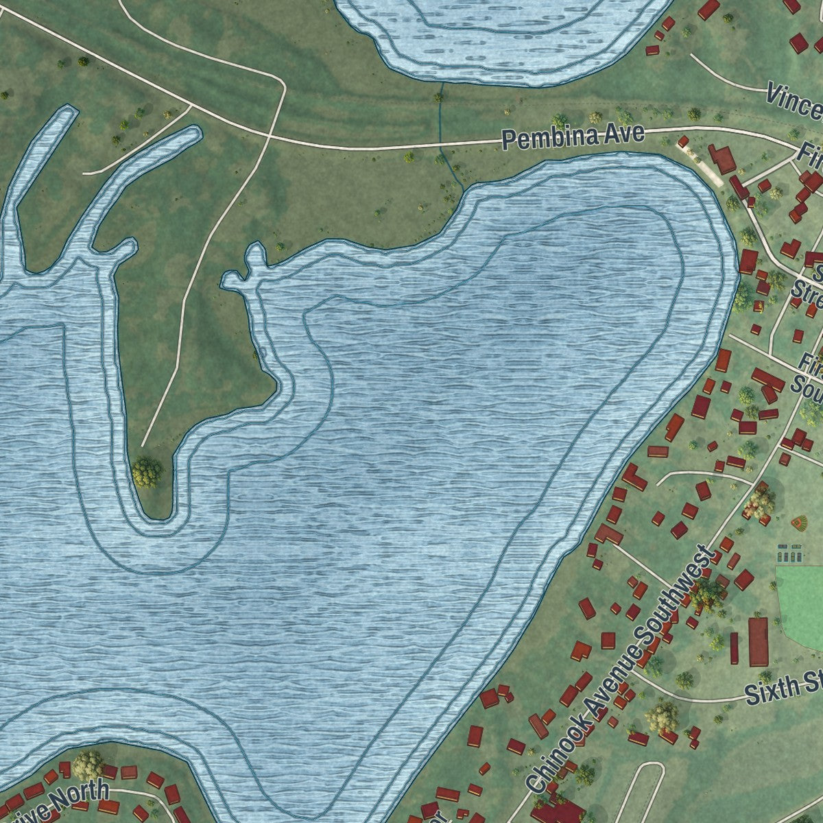 Second close-up of the map of Avon, Minnesota print showing more streets and buildings