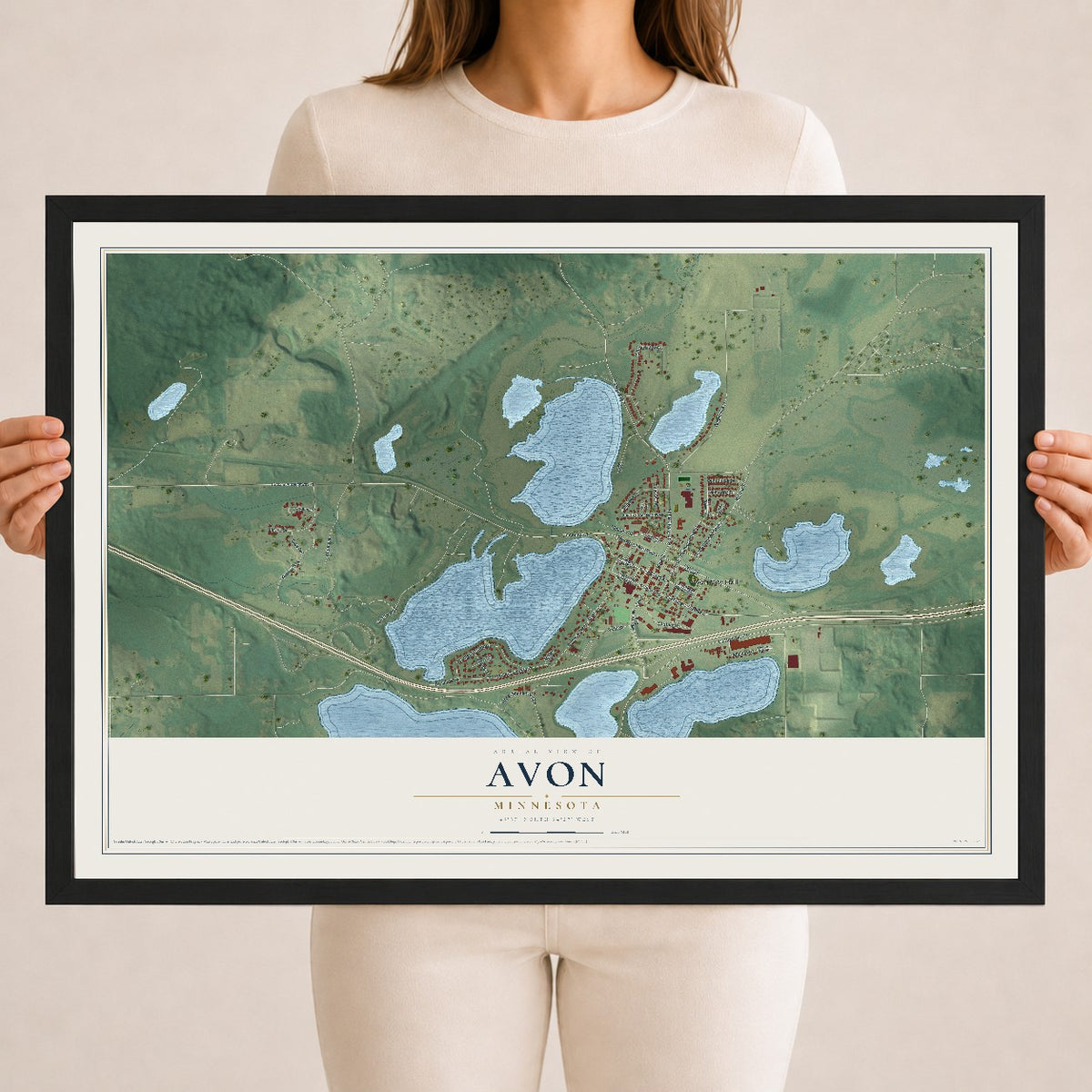 Map of Avon, Minnesota, 18 x 24 inch print in a black wood frame