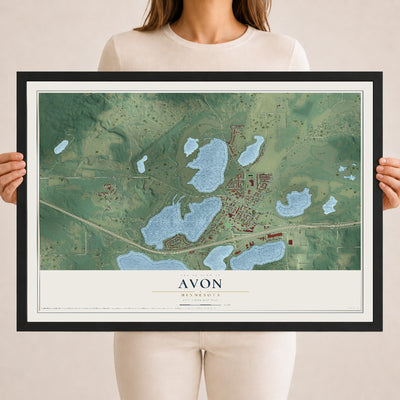 Map of Avon, Minnesota, 18 x 24 inch print in a black wood frame