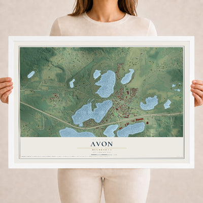 Map of Avon, Minnesota, 18 x 24 inch print in a white wood frame