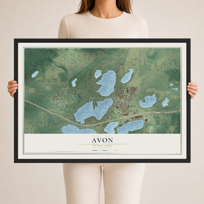 Map of Avon, Minnesota, 24 x 36 inch print in a black wood frame