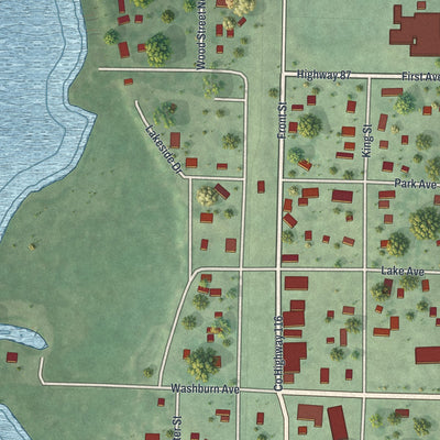 Close-up of the map of Backus, Minnesota print showing street and building detail