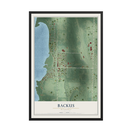Map of Backus, Minnesota, 12 x 18 inch print in a black wood frame