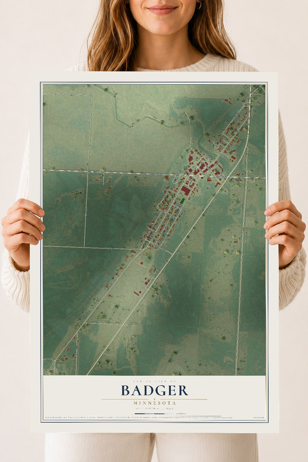 Map of Badger, Minnesota, 18 x 24 inch unframed archival matte print