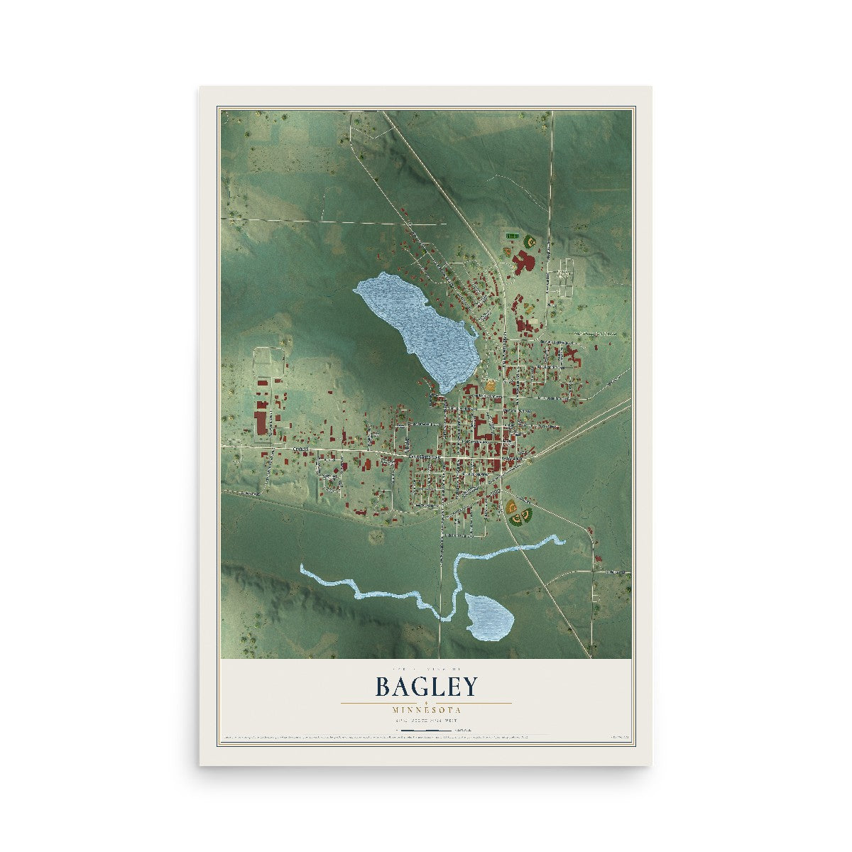 Map of Bagley, Minnesota, 12 x 18 inch unframed archival matte print