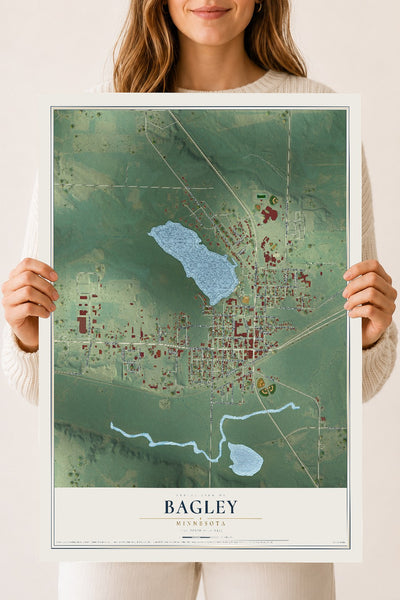 Map of Bagley, Minnesota, 18 x 24 inch unframed archival matte print
