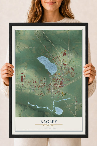 Map of Bagley, Minnesota, 18 x 24 inch print in a black wood frame