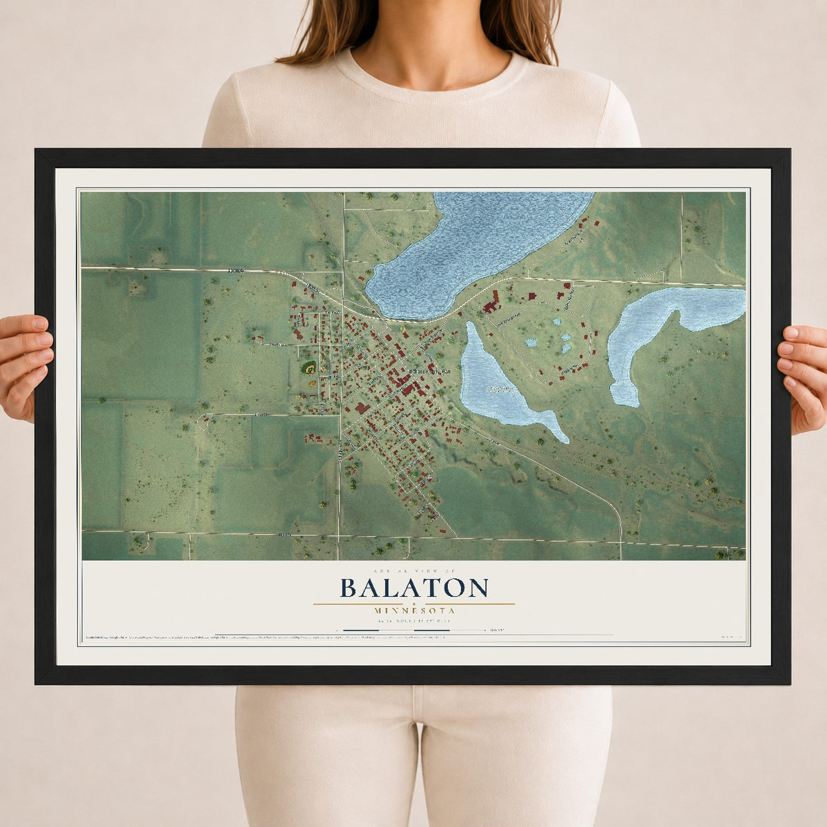 Map of Balaton, Minnesota, 18 x 24 inch print in a black wood frame
