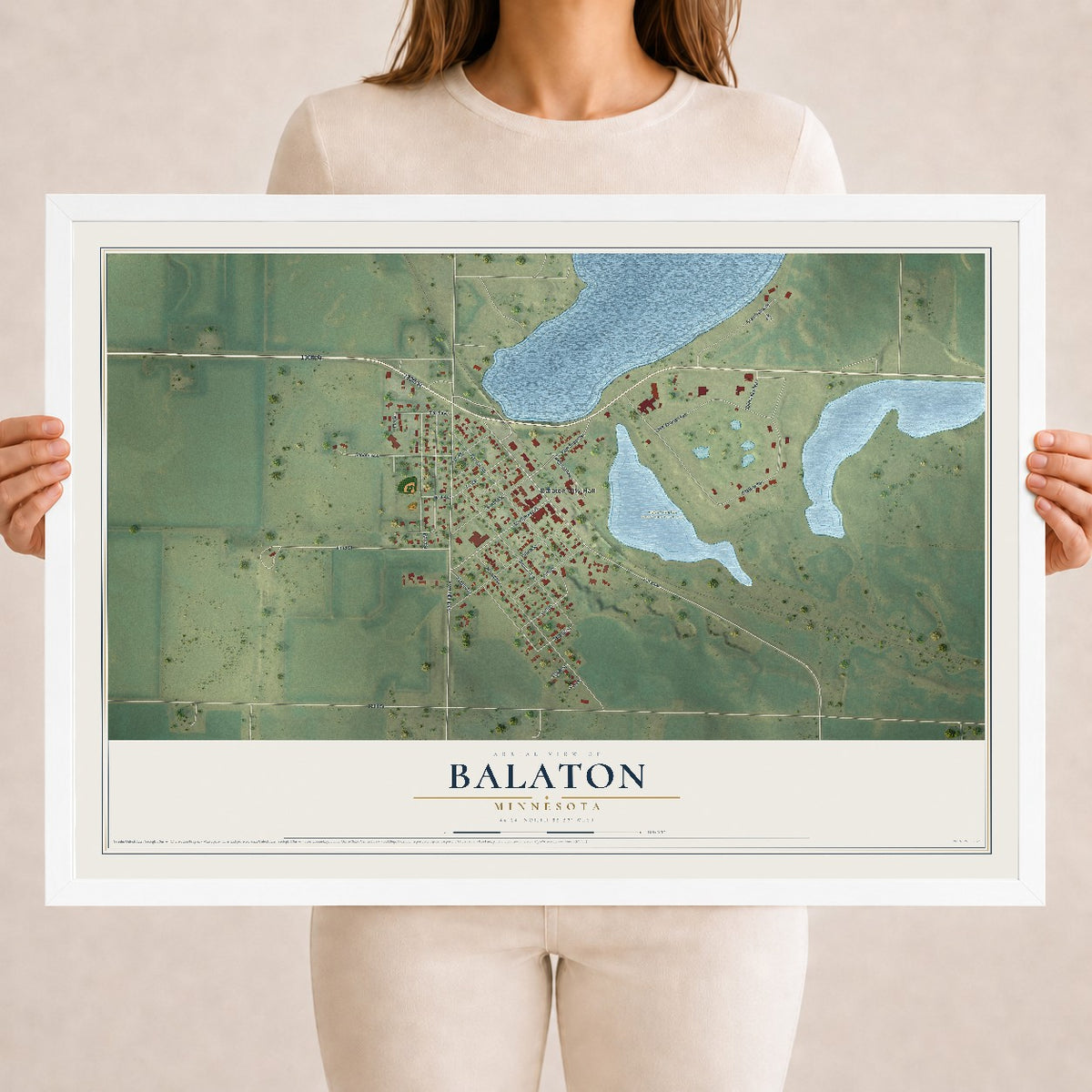 Map of Balaton, Minnesota, 18 x 24 inch print in a white wood frame