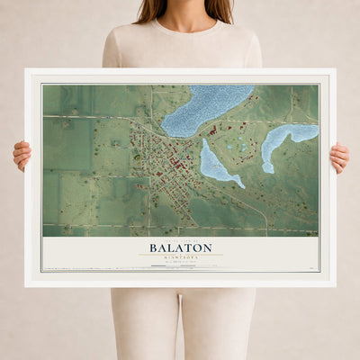 Map of Balaton, Minnesota, 24 x 36 inch print in a white wood frame