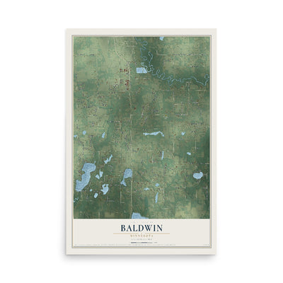 Map of Baldwin, Minnesota, 12 x 18 inch unframed archival matte print