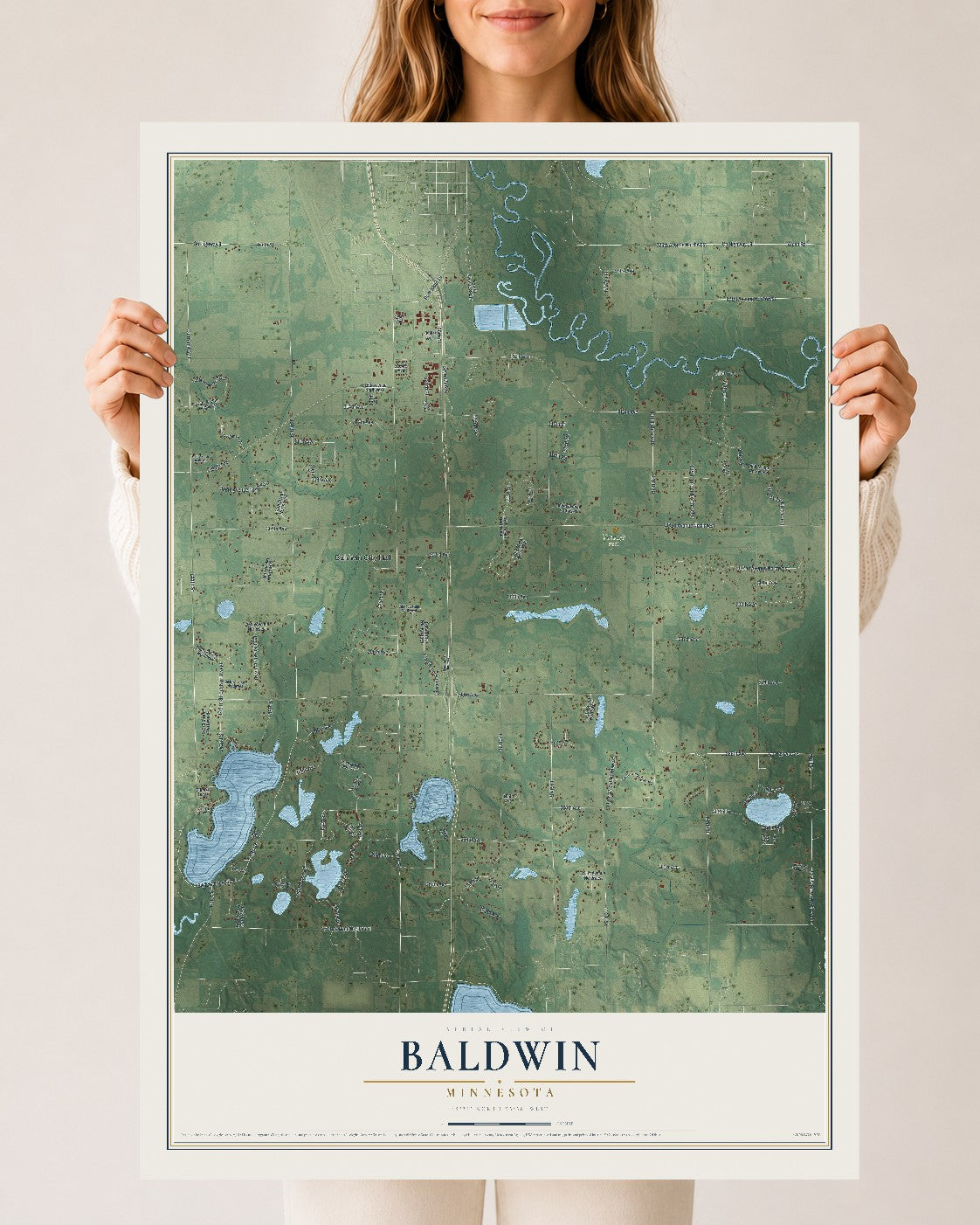 Map of Baldwin, Minnesota, 24 x 36 inch unframed archival matte print