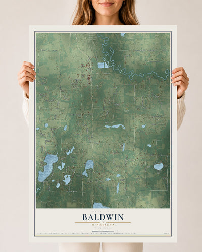 Map of Baldwin, Minnesota, 24 x 36 inch unframed archival matte print