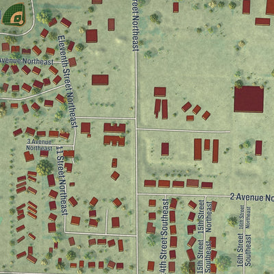 Second close-up of the map of Barnesville, Minnesota print showing more streets and buildings
