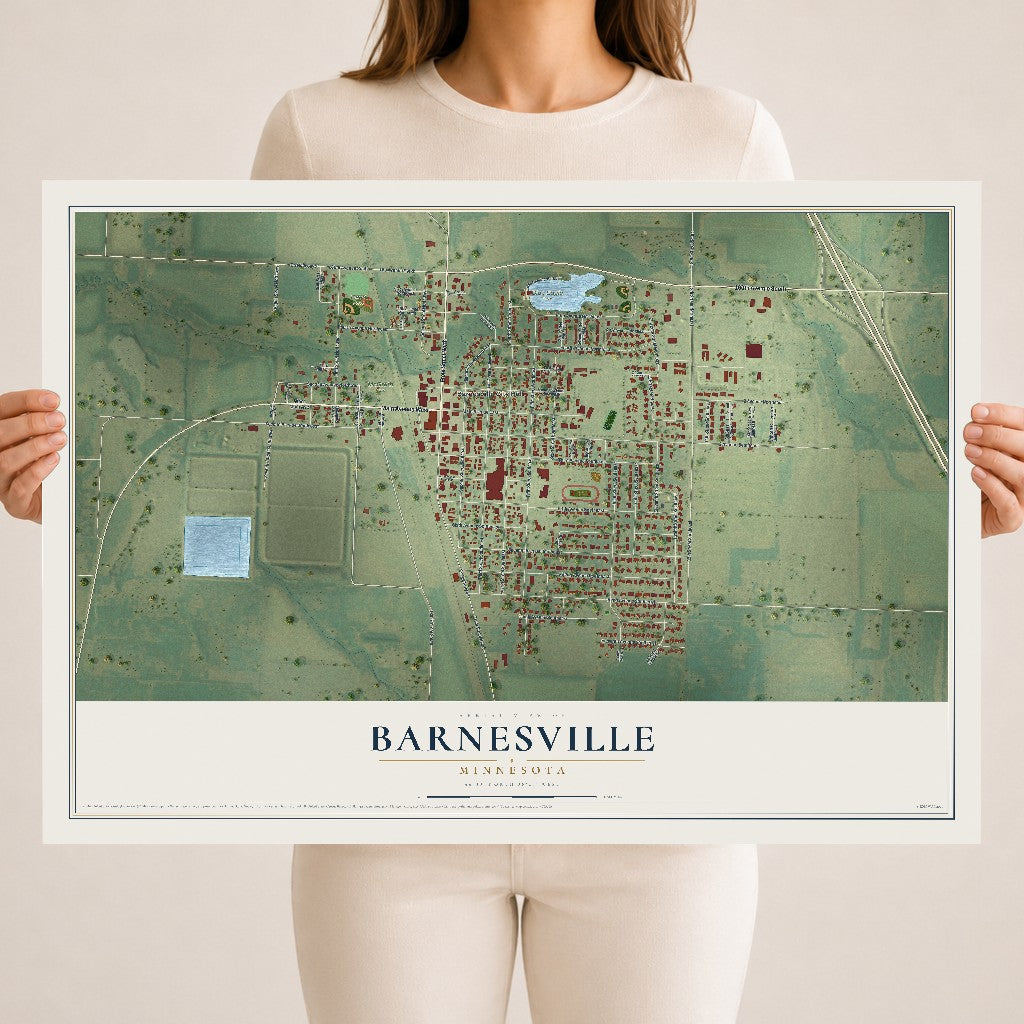 Map of Barnesville, Minnesota, 18 x 24 inch unframed archival matte print