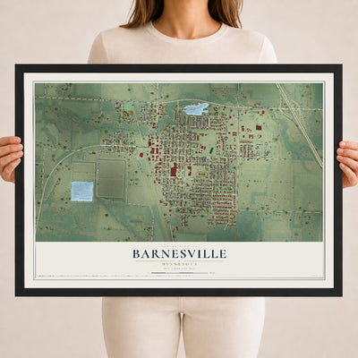 Map of Barnesville, Minnesota, 18 x 24 inch print in a black wood frame