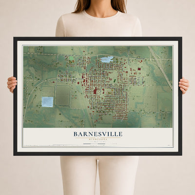 Map of Barnesville, Minnesota, 24 x 36 inch print in a black wood frame
