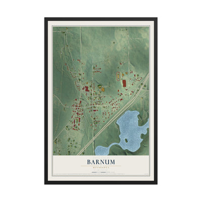 Map of Barnum, Minnesota, 12 x 18 inch print in a black wood frame